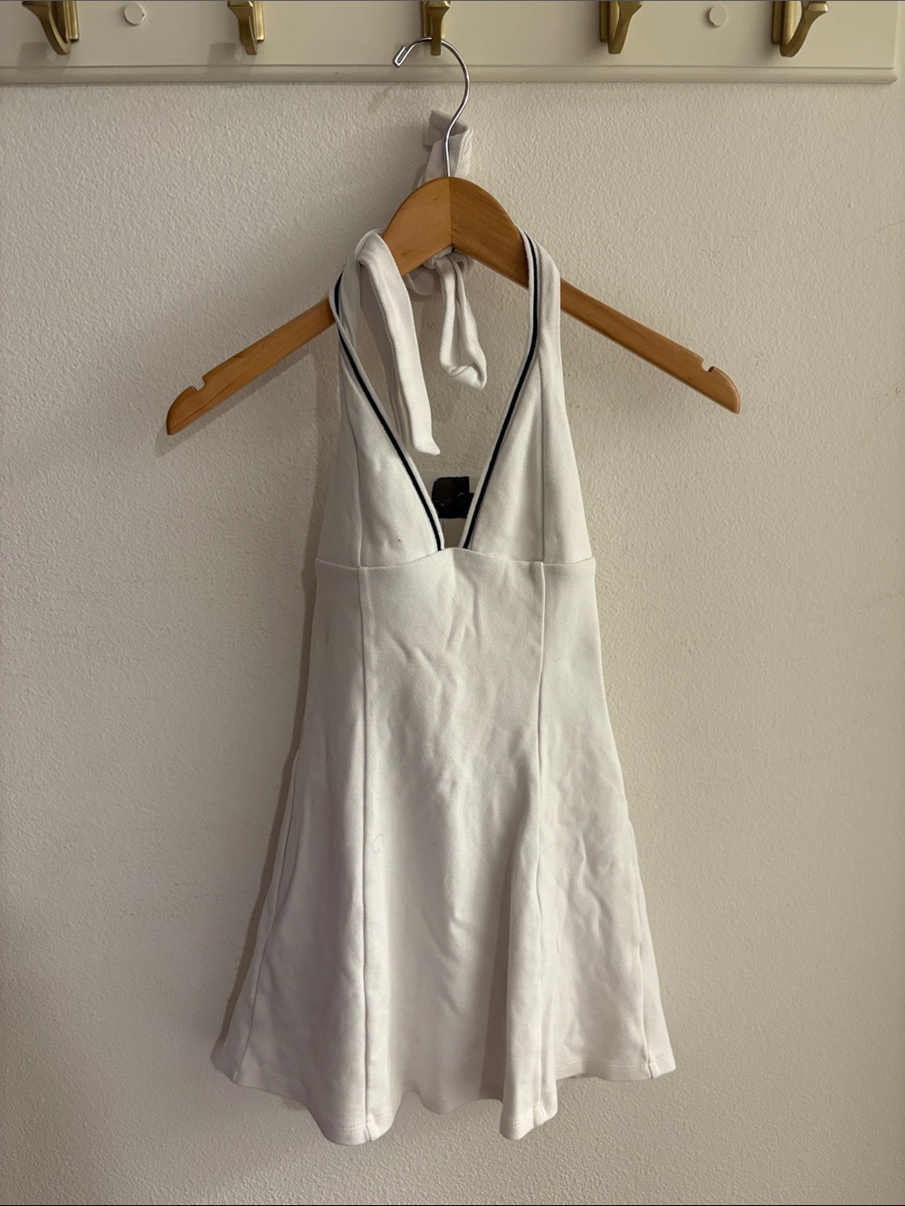 Garage White Halter Mini Dress with Black Trim